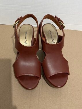 American Eagle Outfitters Brown Open-Toe Leather Wedge Sandals